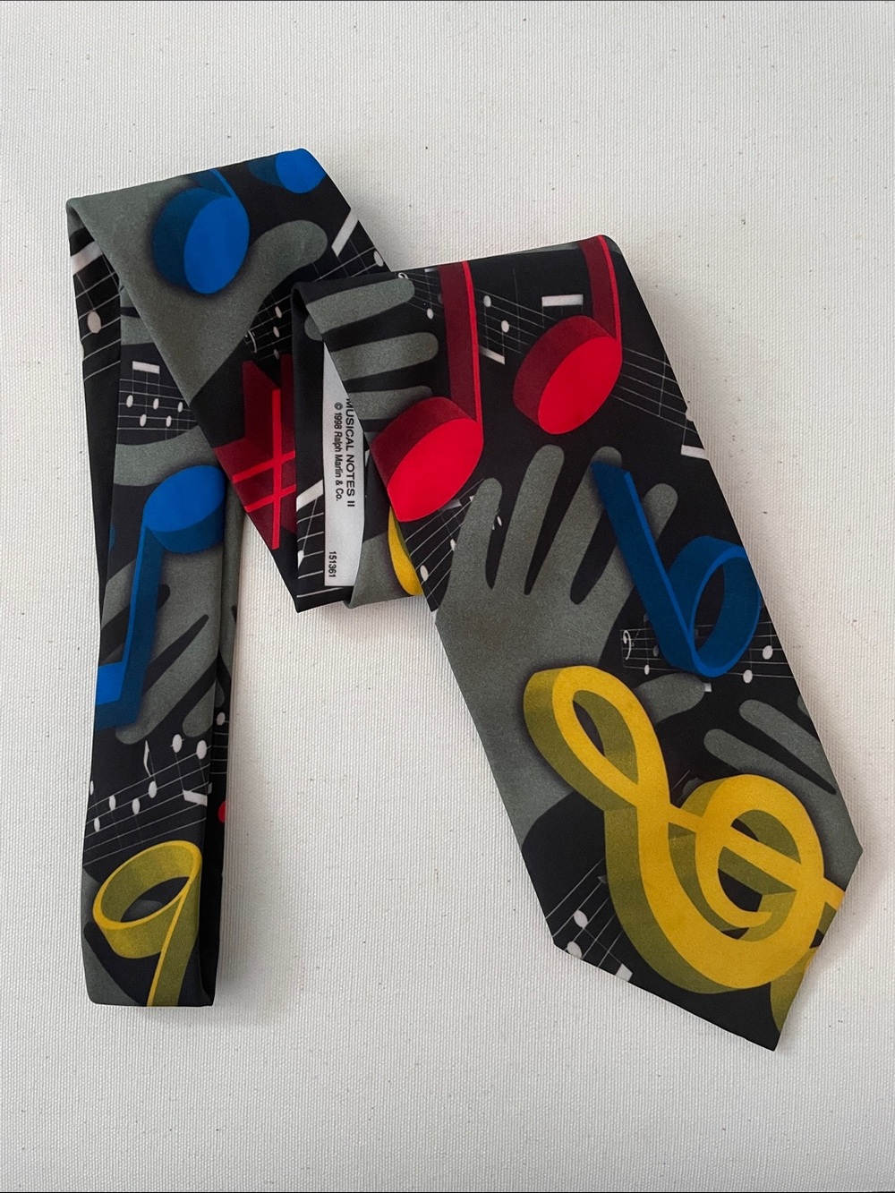 RALPH MARLIN Vintage Vibrant Musical Notes Print Whimsical Eye-Catching Fun Tie
